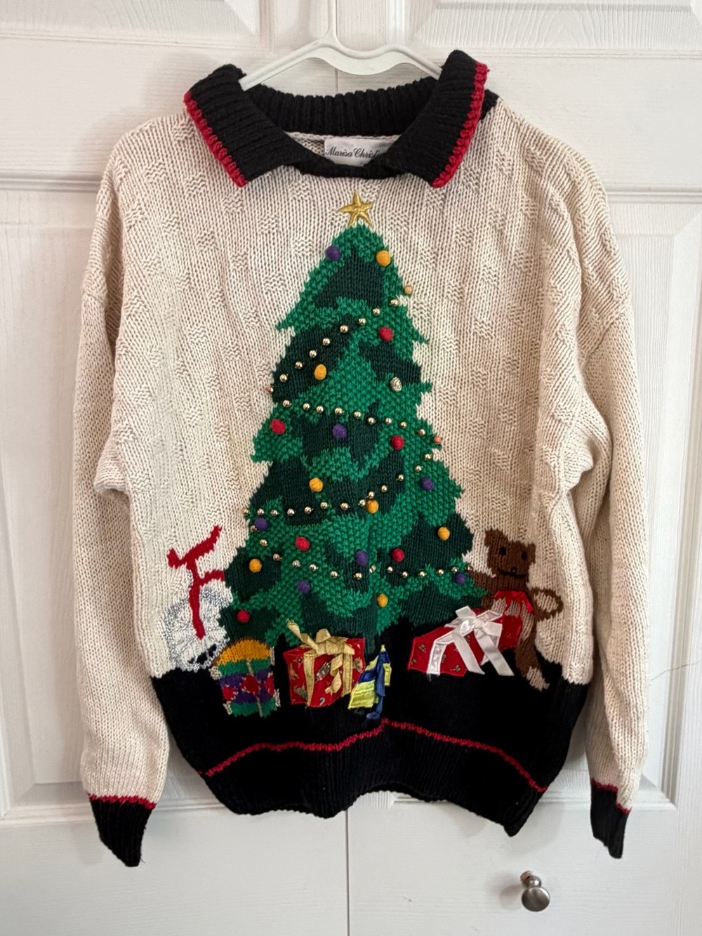 Vintage Monica Collection Hand Knit Christmas Tree Sweater Holiday Sweater L